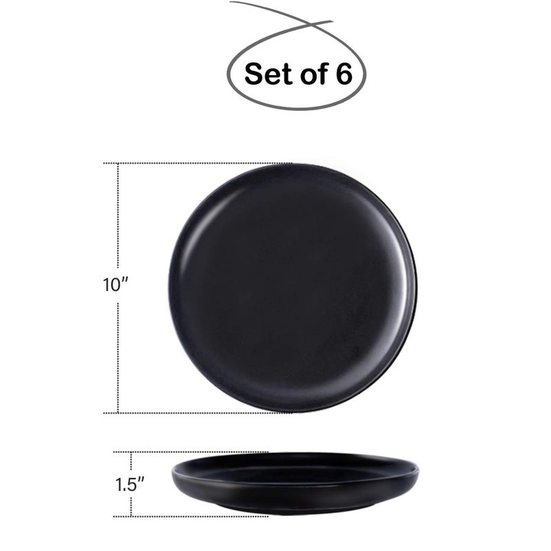 BonNoces Matte Black Porcelain Dinner Plate, 10-Inch Large Elegant Round Serving Plate Set Perfect for Steak, Pasta, Dessert and Salad, Set of 6 - Image 2